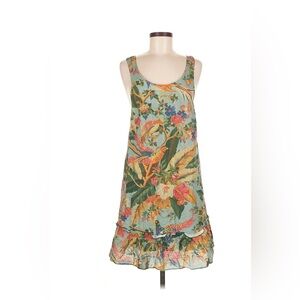 Sézane blue printed shift dress with ruffle embellishment Size 38/6